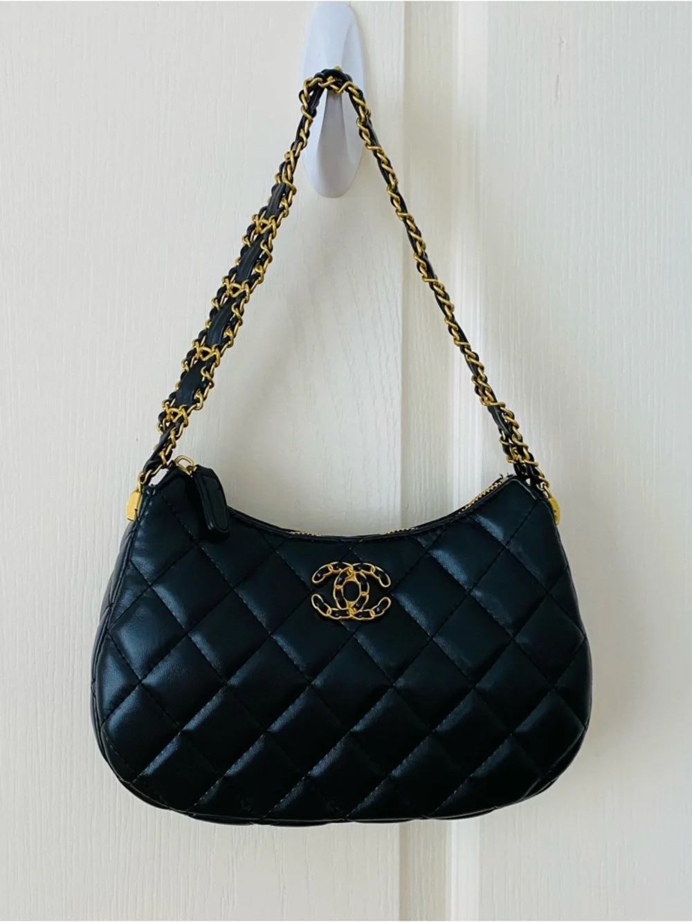 New in Box Chanel Makeup GWP Black Quilted Faux Leather 19 Hobo Shoulder Bag